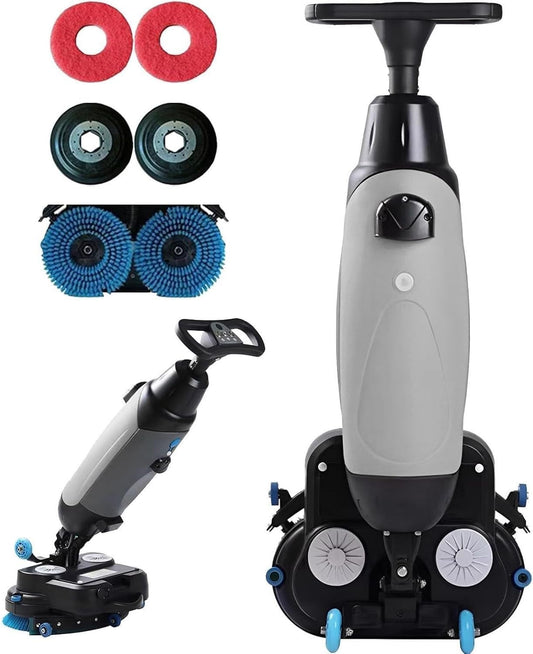 Hrxllb Automatic Floor Scrubber Self-Propelled, 360° Rotation,17 inch Commercial Cordless Machine,2H Run,with 2x250W Brush Motors & Dual Water Tanks(Gray)