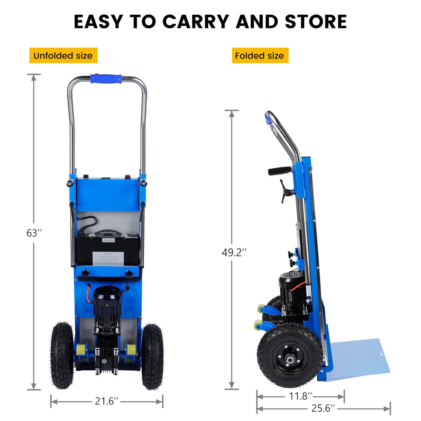 Electric Stair Climbing Dolly, 1200w Electric Hand Trucks Foldable, Large Capacity Stair Climbing Hand Trucks Dolly Cart with 4m Safety Rope, for Mobile Furniture Logistics Warehouse (Blue)