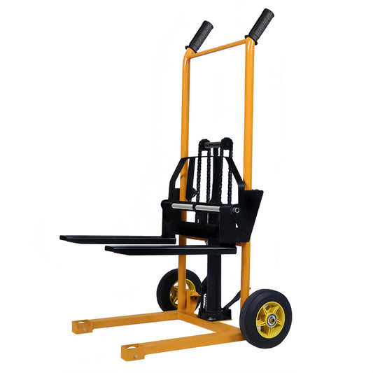 Hand Pallet Stacker Manual Fork Lift Truck 200 kg Capacity, High Lift, Spring-Loaded Bottle Jack, Hydraulic Foot Pump - Compact, Durable for Domestic & Industrial Use