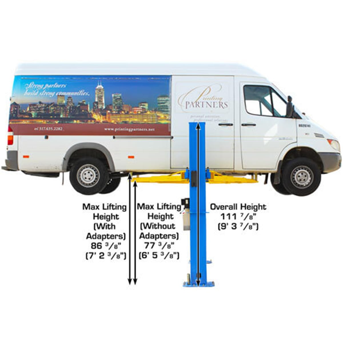 Atlas Automotive Equipment BP10000X 2-Post Commercial Grade Vehicle Lift, Baseplate, Open-top Style, 9’6” Minimum Ceiling Height, 10,000lb Capacity, Super Symmetric Arms, for Low Ceiling Garage Use
