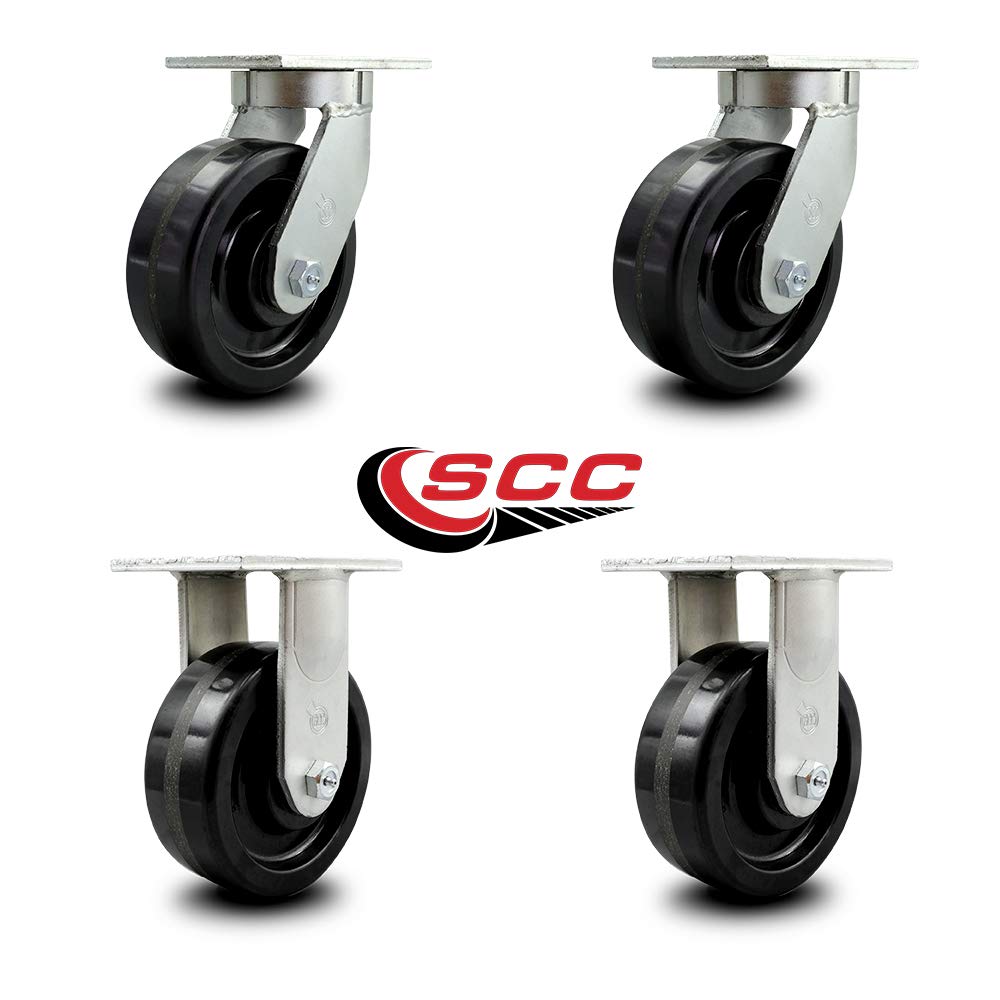 Extra Heavy Duty Kingpinless 8” x 3” Phenolic Swivel Caster Set for Cranes, Gantries, Hoists, and Winches - 2 Swivel and 2 Rigid Casters - 2,500 lbs Per Caster – Set of 4 - Service Caster Brand