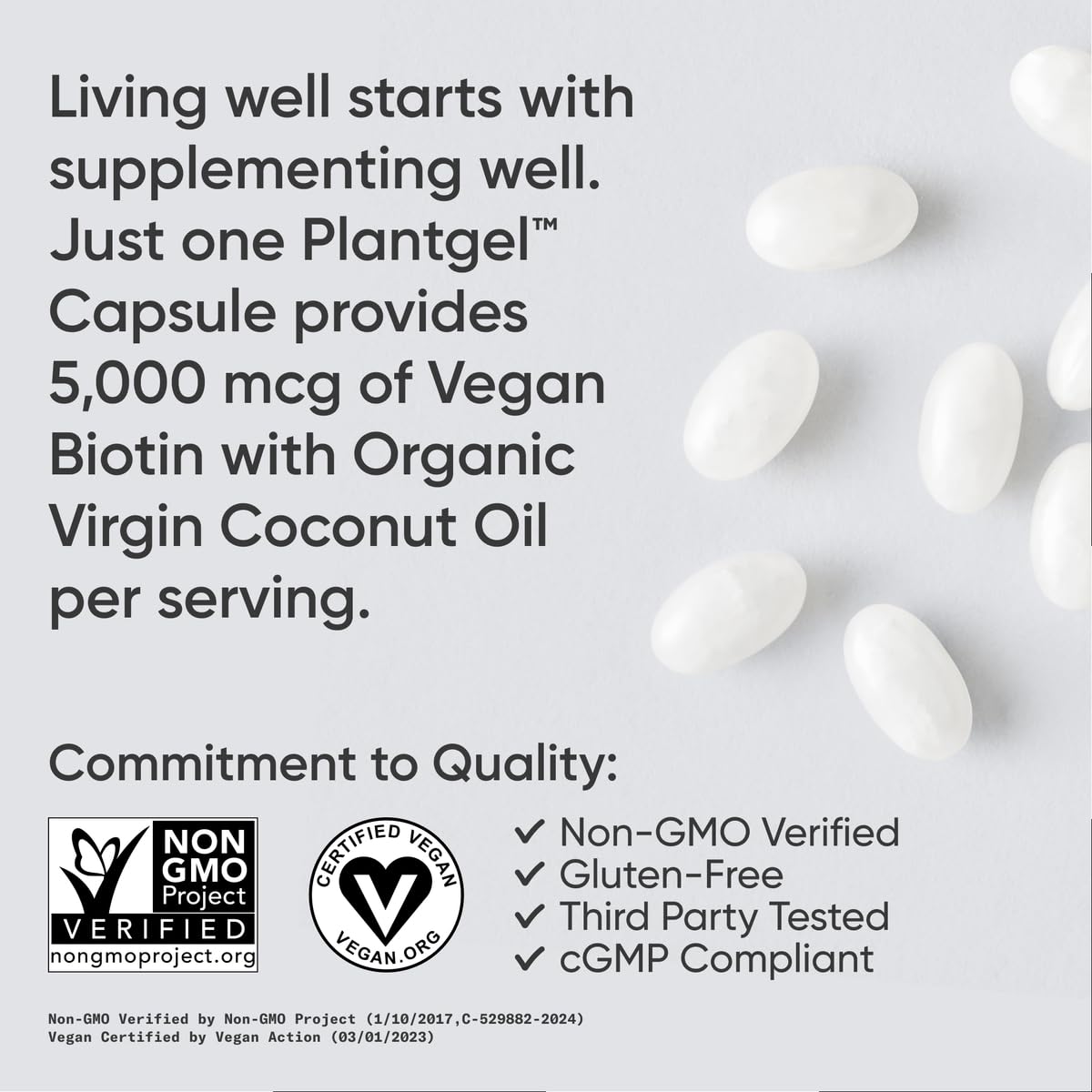 Sports Research® Biotin 5,000mcg with Organic Coconut Oil - Biotin (Vitamin B7) for Healthy Skin and Hair Support* - for Women and Men - Vegan, Non-GMO, Gluten & Soy-Free - 120 Veggie Softgels