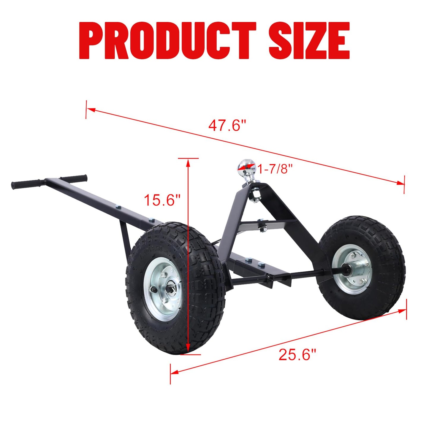 600 LB Load Capacity Trailer Dolly, Heavy Duty 2-Wheel Hand Trailer Mover with 1-7/8" Hitch Ball, Dual 10” Pneumatic Tires for RV, Boat & Utility Trailers