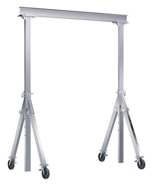 Vestil AHA-2-8-8-TLC Aluminum Adjustable Height Gantry Crane with Total Locking Glass Filled Nylon Casters 8 Ft. x 8 Ft. 2000 Lb. Capacity Silver