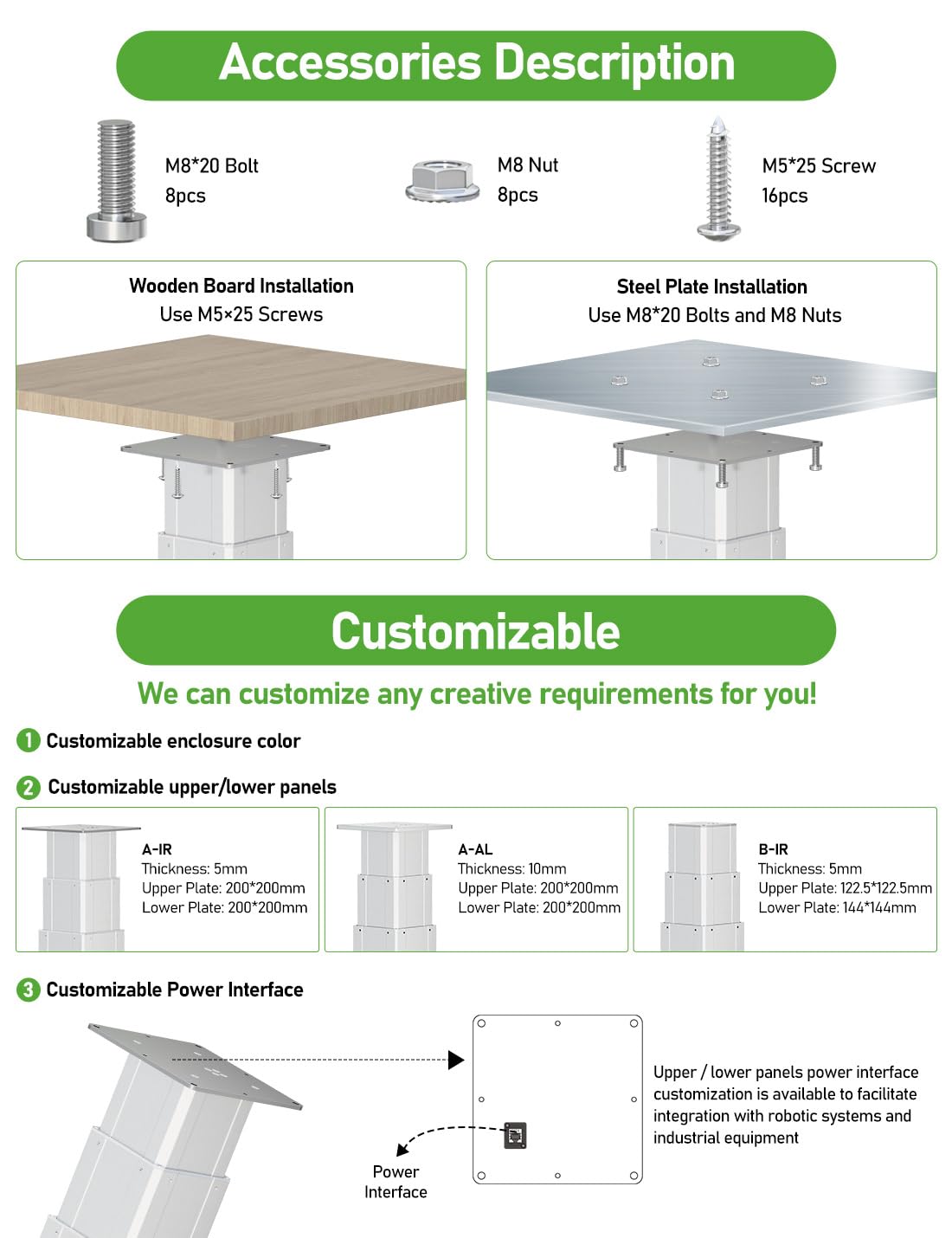 DIHOOL Electric Lift Table, Motorized Lifting Column, Heavy Duty 450Lbs, 31.5" to 77" Height Adjustable Table Leg, RV Telescoping Lifting Platform, Wireless Remote & APP Control