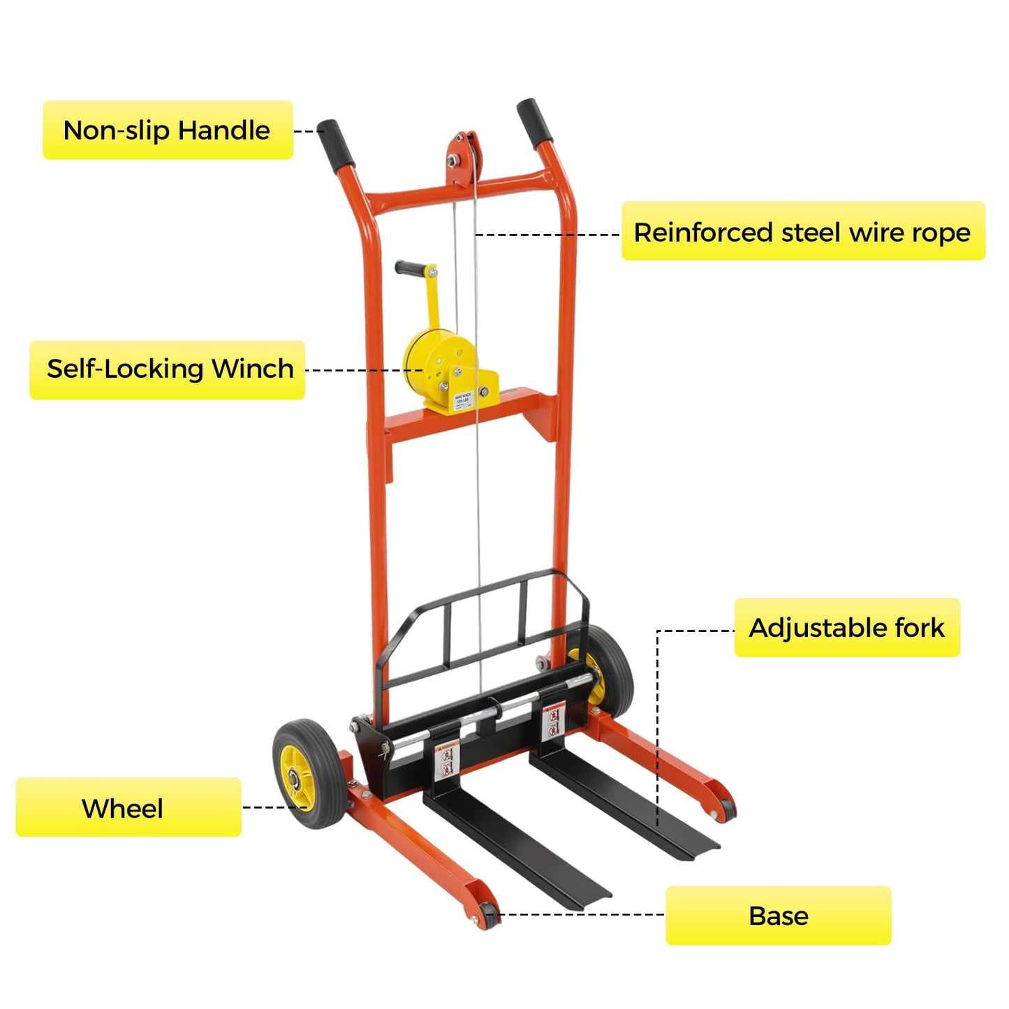 FiueStur Material Lift Winch Stacker 330 lbs Capacity Pallet Truck Dolly 40 Inch Lift Height Lift Table Adjustable Forks 9 Inch Wheels for Warehouse Workshop Material Handling