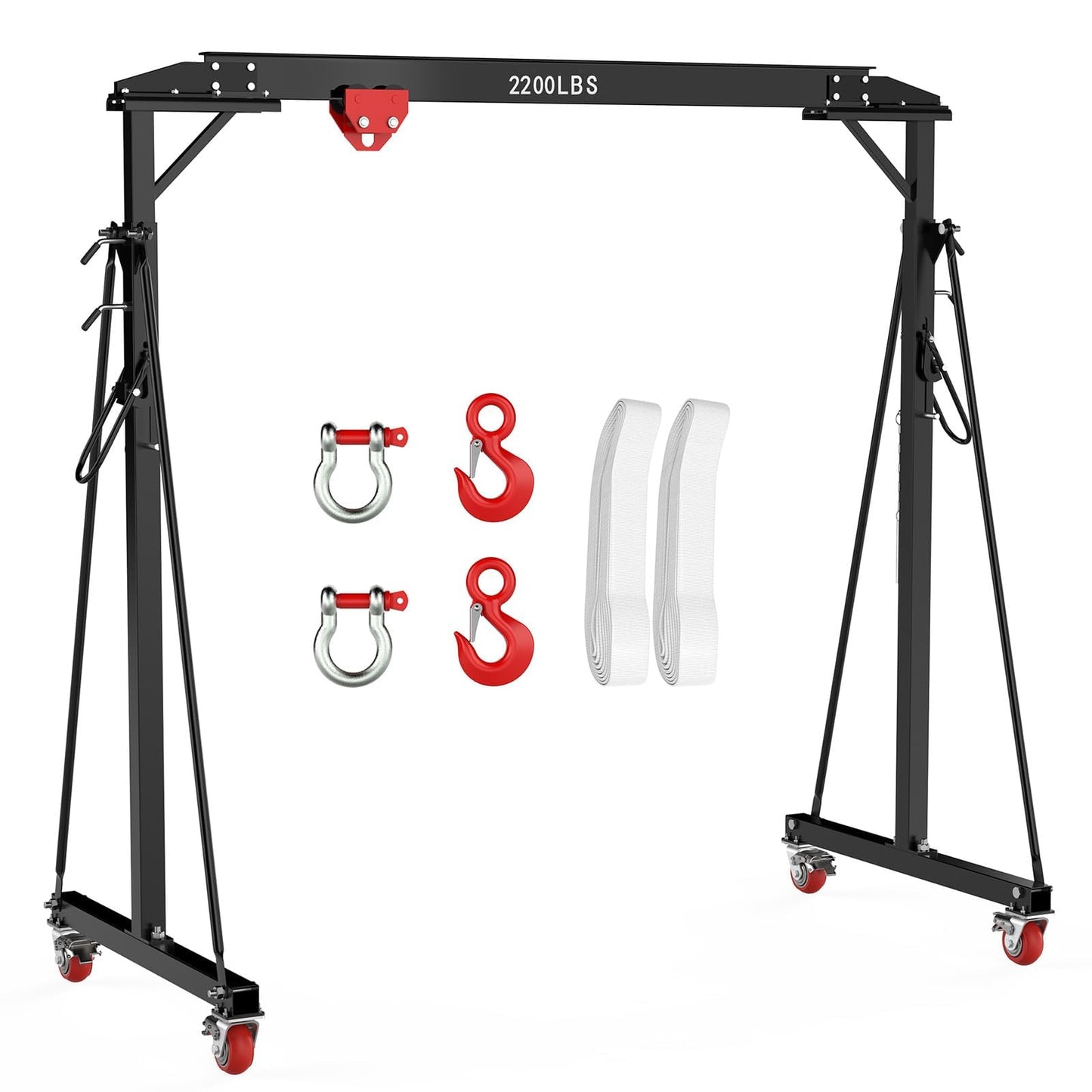 Adjustable Gantry Crane 1 Ton 2200 Lb, 12 Height Positions 97-141 in, Triangle Base a-Frame, Heavy Duty Steel i-Beam, Portable Lifting Crane for Warehouse, Shop, Construction