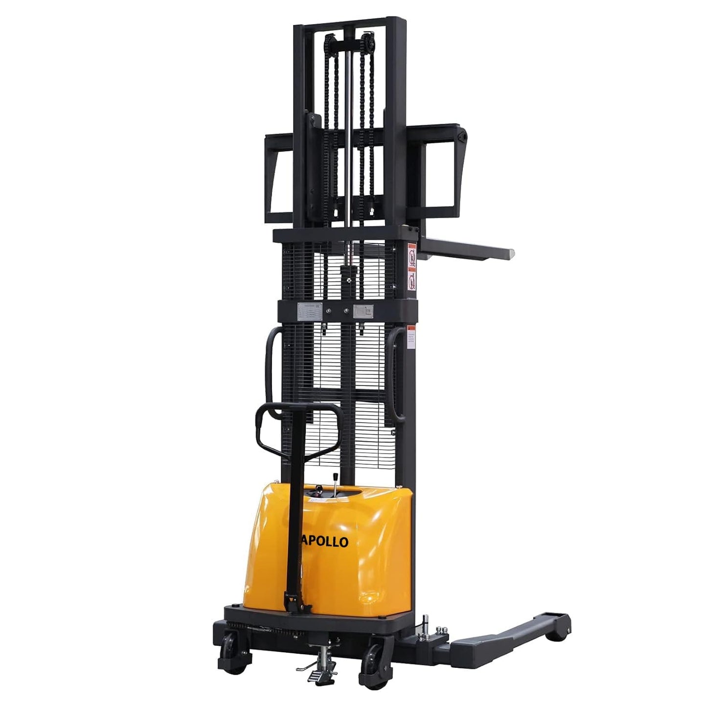 APOLLO Semi-Electric Pallet Stacker, 3300 lbs Capacity, 118" Lifting Height Material Lift, Forklift with Straddle Legs and Forks