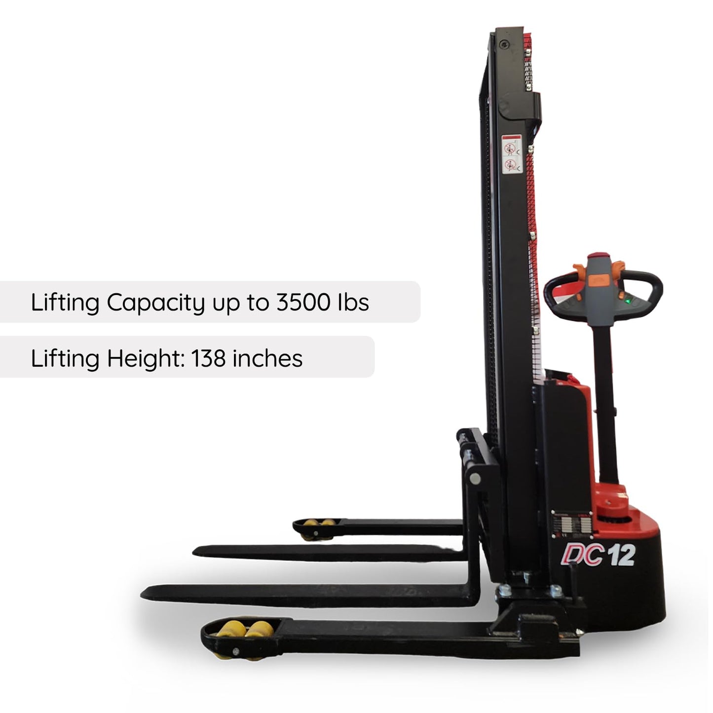 Electric Pallet Stacker, 2600 lbs Capacity, 118" Lifting Height. Lithium ion 24V / 60 Ah