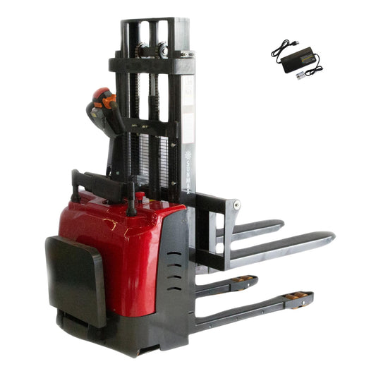 Full Electric Pallet Stacker, 3300 lb Capacity, 78" Lift Height, Walk-Behind Material Lift for Open-Bottom Pallets, Warehouse Stacker