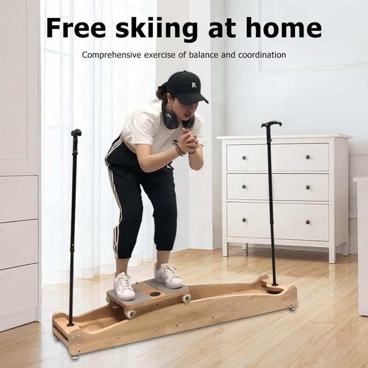 Ski Trainer Machine, Indoor Ski Simulator Fitness Skiing Machine, Body Balance Workout Machine for Fat Burning Exercise, Multifunction Cardio Exercise Machine, Armrest Height Adjustable, for Home
