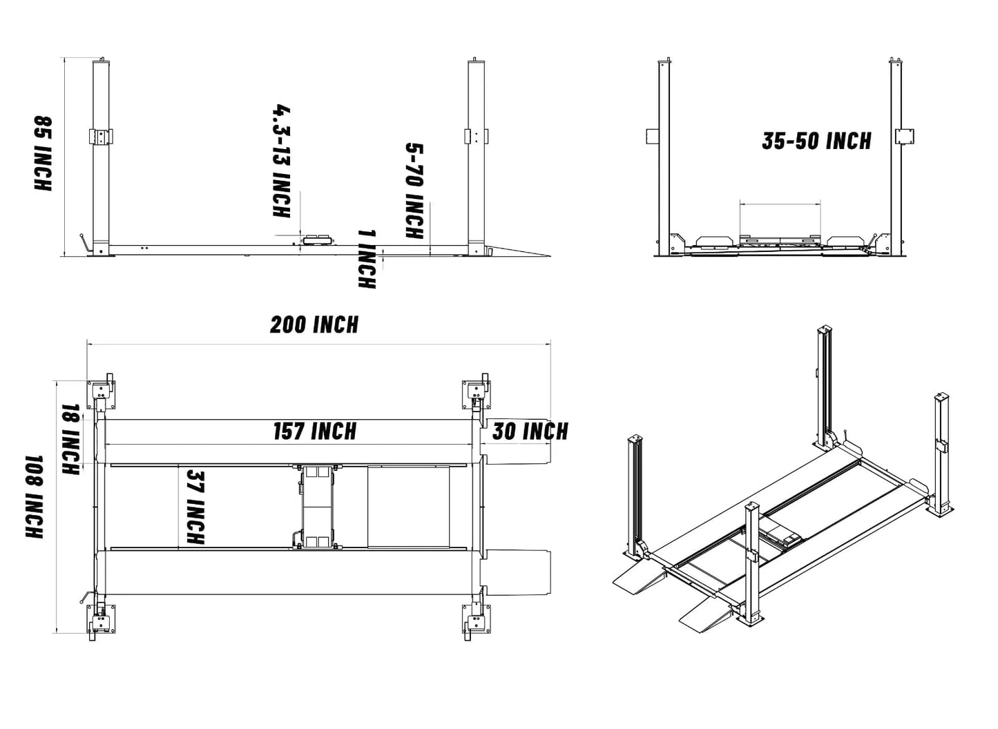 ‎KT-4H850 3.0HP Four Post Lift Car Truck Parking Hoist with Casters 8500Lbs Lifting Capacity Portable Storage Service Home Parking Lift