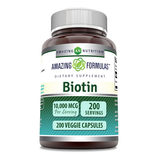 Amazing Formulas Biotin 10,000 Mcg Supplement | 200 Veggie Capsules | Non-GMO | Gluten-Free | Made in USA | Suitable for Vegetarians