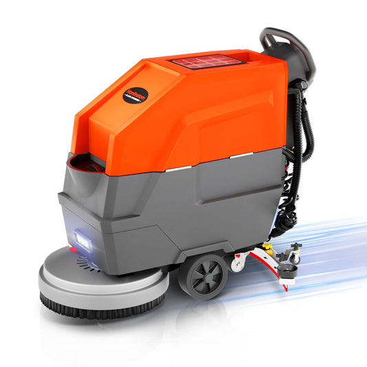 HANTINSTOM Walk Behind Commercial Floor Scrubber with 20" Ultra-Wide Scrubbing Path,High-pressure Watergun，LED Light，14.5 Gal Large Solution Tank,4 Hours Cordless Working Time,23,700 Sqft/h