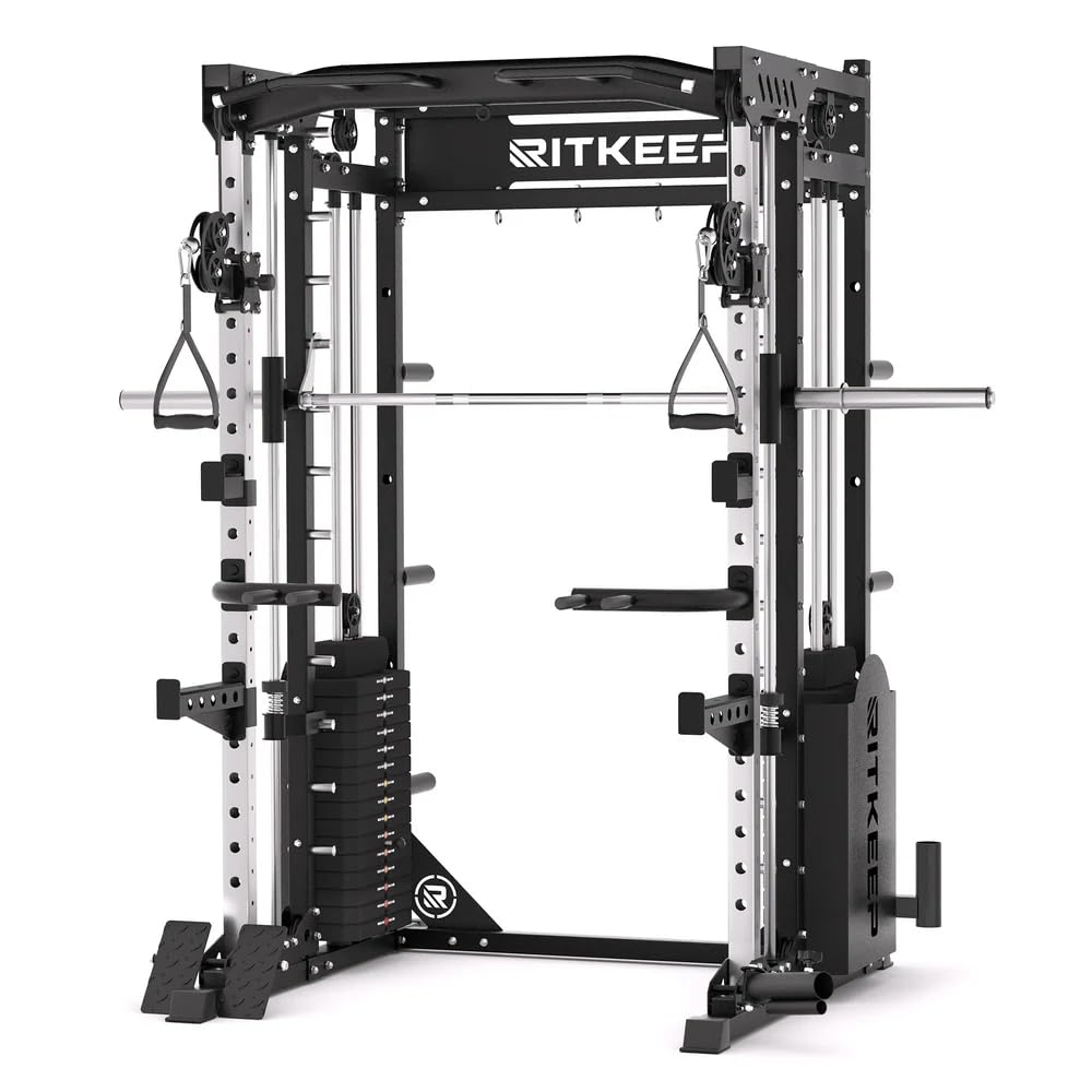Home Gym Smith Machine with 400lb Weight Stacks – 6-in-1 Power Rack, Crossover, Pull-Up & Dip Station, Workout Eequipment for Home Gym – RitKeep PMAX-5600 Pro