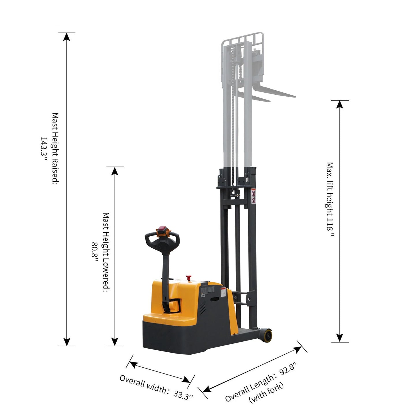 APOLLOLIFT Counterbalanced Electric Stacker 118" Lifting Height 2200lbs Capacity Material Lift