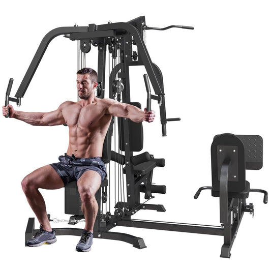 Fagus H Multifunction Home Gym System Workout Station,Smith Machine with 100LB Weight Stack, Leg Press, LAT Station for Full Body Training (Home Gym Station)