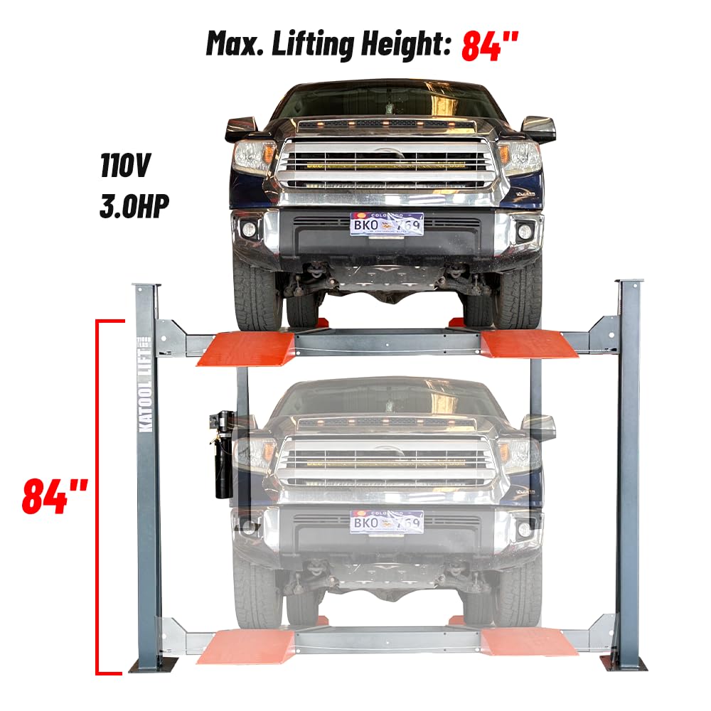 KATOOL 3.0HP 11000Lbs 4 Post Lift 4 Post Parking Service Storage Lift Lifting Height 84 Inch Extra Tall Extra Long Extra Wide 110v Four Post Parking Lift 4-Post Auto Lift Garage Lift Storage