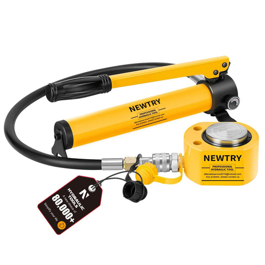 NEWTRY 10T Low Profile Hydraulic Jack Porta Power Kit + CP-180 Manual Hydraulic Hand Pump, Industrial Mini Hydraulic Cylinder, Stroke 0.4”