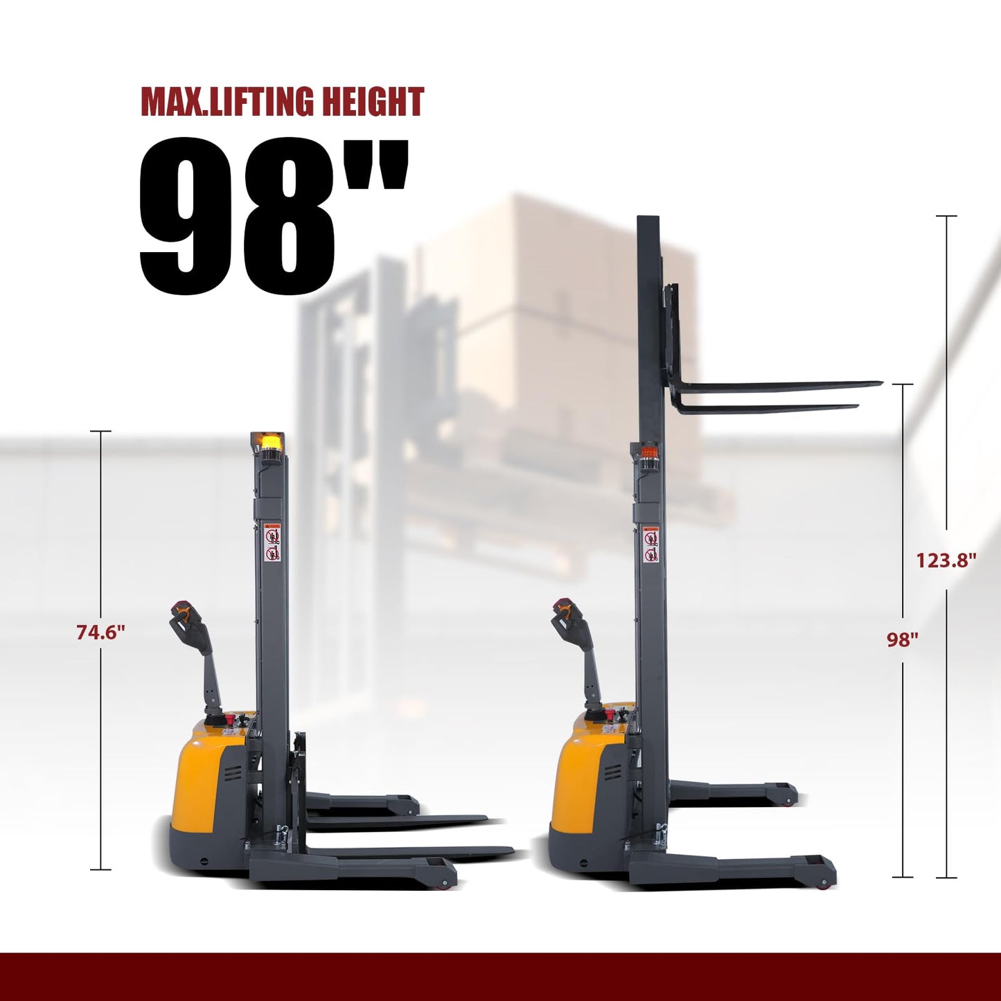 Full Electric Pallet Stacker, Heavy-Duty Forklifts with Straddle Leg and Adjustable Forks for Efficient Warehouse Operations, Pallet Lifts Stackers with Built-in Charger