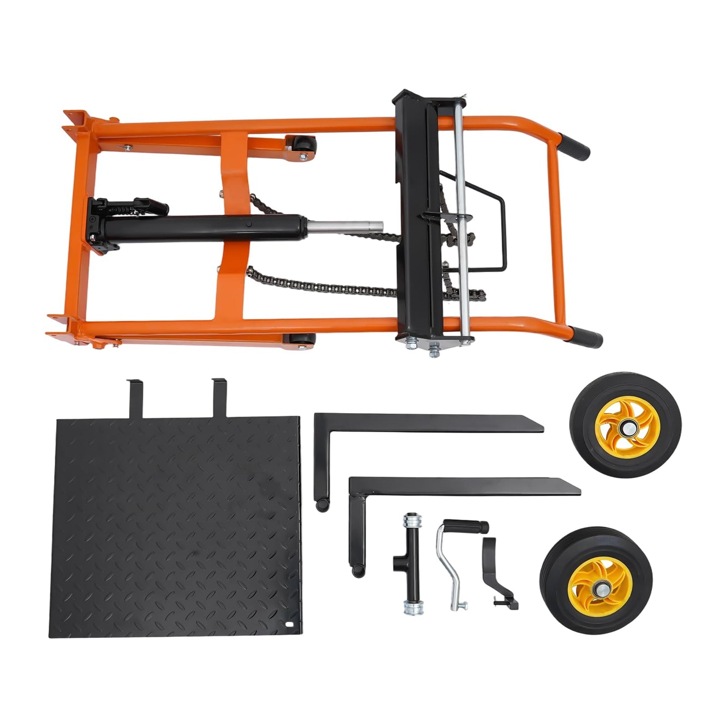 Hydraulic Material Lift Stacker, Foldable Winch Stacker 577 lbs Capacity & 35.4" Max Lift Height, Manual Pallet Truck with Removable Platform & 9" Wheels for Warehouse, Workshop, Garage