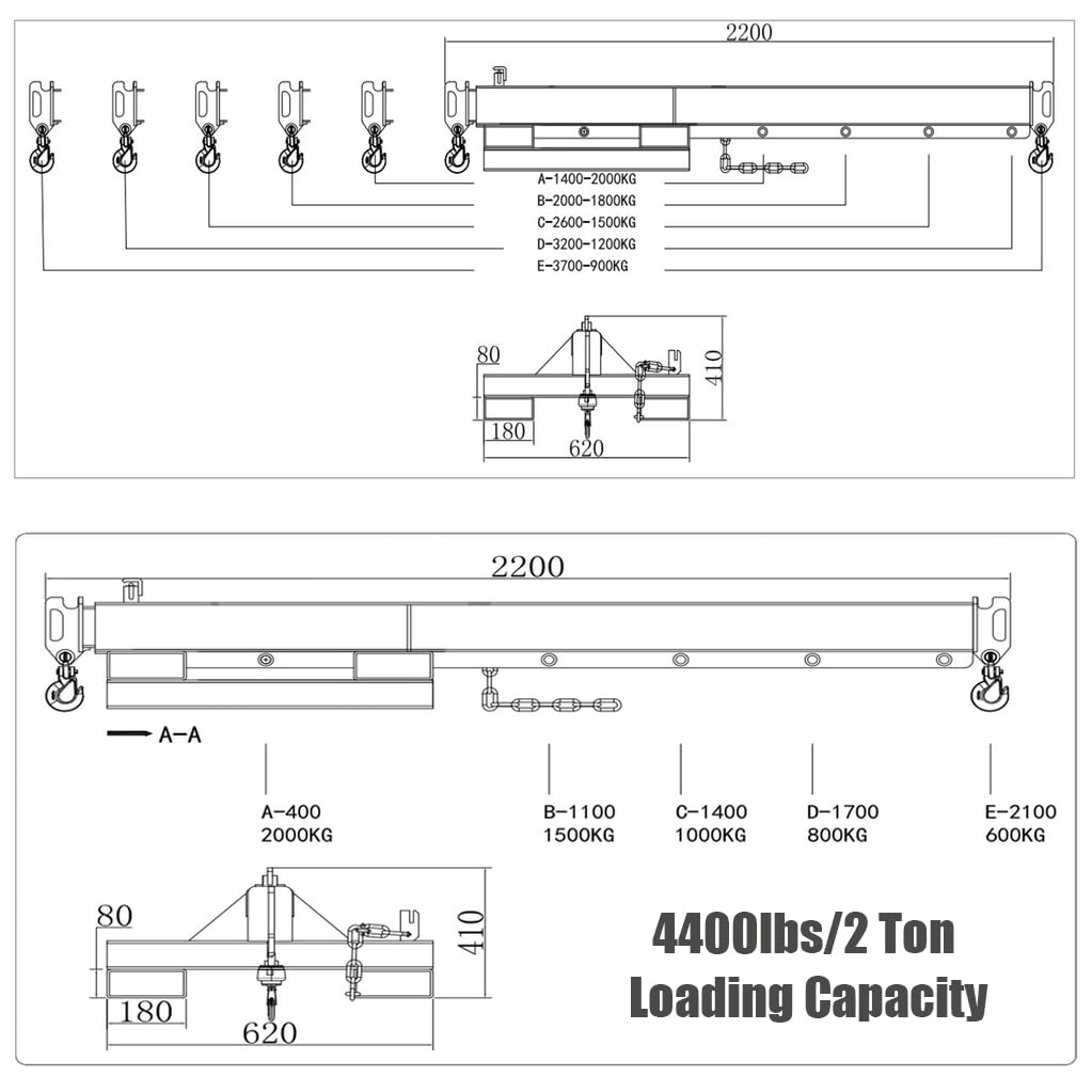 INTSUPERMAI Forklift Mobile Crane 4400lbs/2 Ton Capacity Adjustable Forklift Jib Boom Crane with Horizontally & Vertically Directions Telescopic Arm with Truss Hoist Jib Boom and Hooks