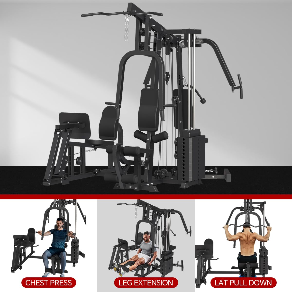 Fagus H Multifunction Home Gym System Workout Station,Smith Machine with 100LB Weight Stack, Leg Press, LAT Station for Full Body Training (Home Gym Station)