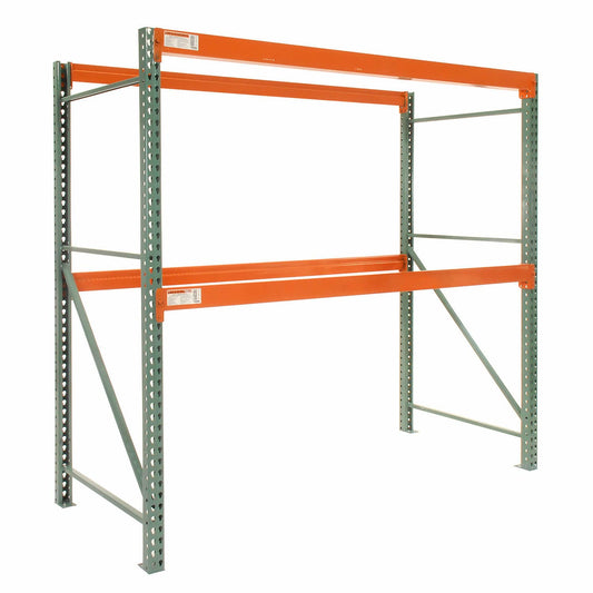 Global Industrial Teardrop Pallet Rack Starter Unit, 120"W x 48"D x 120"H, 5630 lbs Shelf Capacity, Steel Construction, Orange & Green, For Industrial Storage