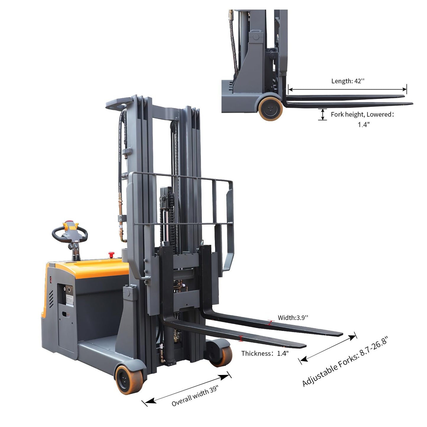 Aequanta Counterbalanced Electric Stacker 3300lbs Capacity 177" Lifting Height Full Electric Forklift with Straddle Legs
