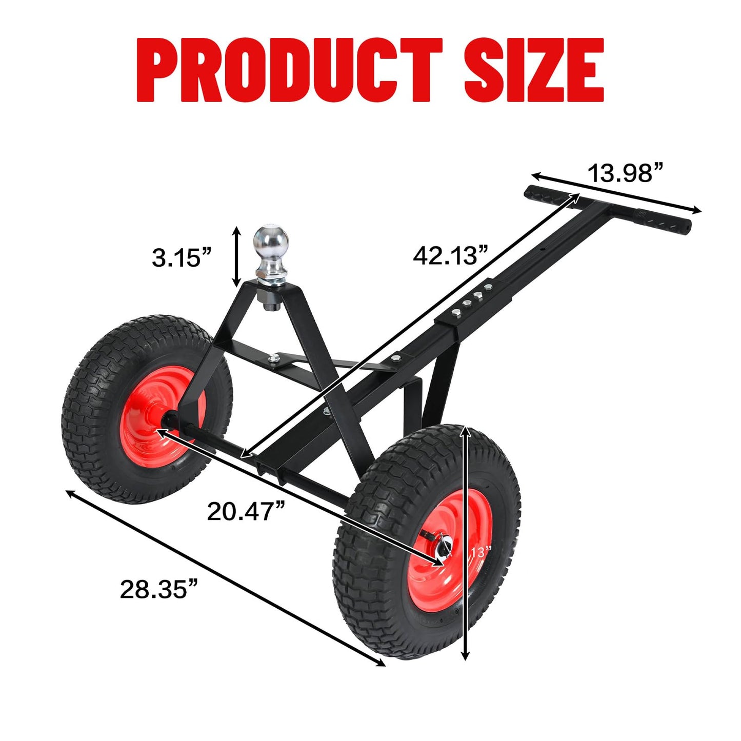 600 LB Load Capacity Trailer Dolly, Heavy Duty 2-Wheel Hand Trailer Mover with 2” Hitch Ball, Dual 13” Pneumatic Tires for RV, Boat & Utility Trailers