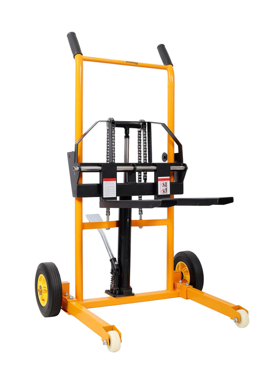 Heavy Duty Manual Pallet Stacker - 440 LB Capacity Hydraulic Lifting Equipment, 35.5" Lift Height with Adjustable Forks & 4-Wheel Mobility, Sturdy Steel Commercial Warehouse Tool, Yellow
