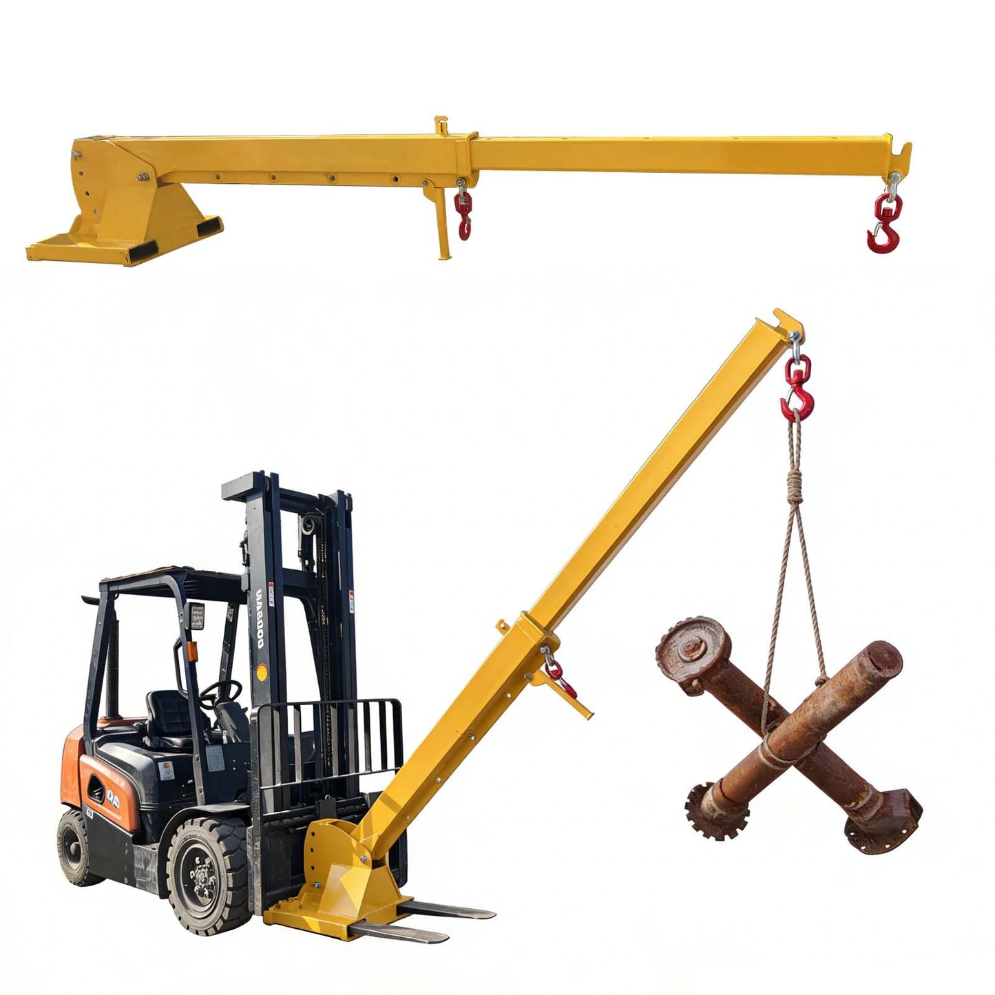 BREVELTION 6600LB Forklift Mobile Crane, 12FT Maximum Extension Arm Attachments, Adjustable Angle Jib Boom Crane, W/Telescopic Boom and Hook, for Forklift Towing Handling