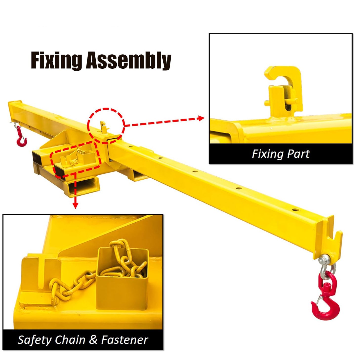 INTSUPERMAI Forklift Mobile Crane 6600lbs/3 Ton Capacity Adjustable Forklift Jib Boom Crane with Horizontally & Vertically Dual Directions Use Telescopic Arm with Truss Hoist Jib Boom and Hooks