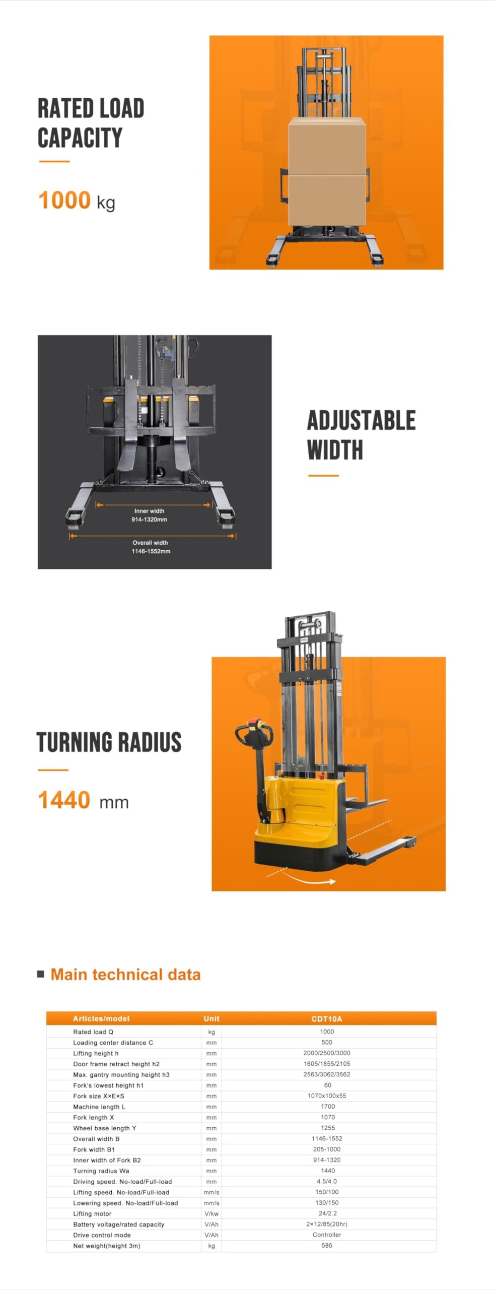 Automated Warehouse Stacker, Semi Electric Portable Self-Loading Stackers Pallet, 3000mm Lifting Height, 1150mm Fork Length, PU Wheels, Outdoor and Indoor Pavement Use
