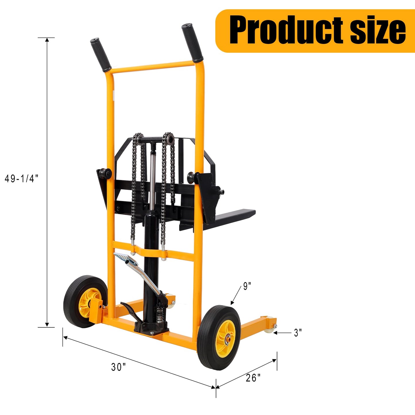 Heavy Duty Manual Pallet Stacker - 440 LB Capacity Hydraulic Lifting Equipment, 35.5" Lift Height with Adjustable Forks & 4-Wheel Mobility, Sturdy Steel Commercial Warehouse Tool, Yellow