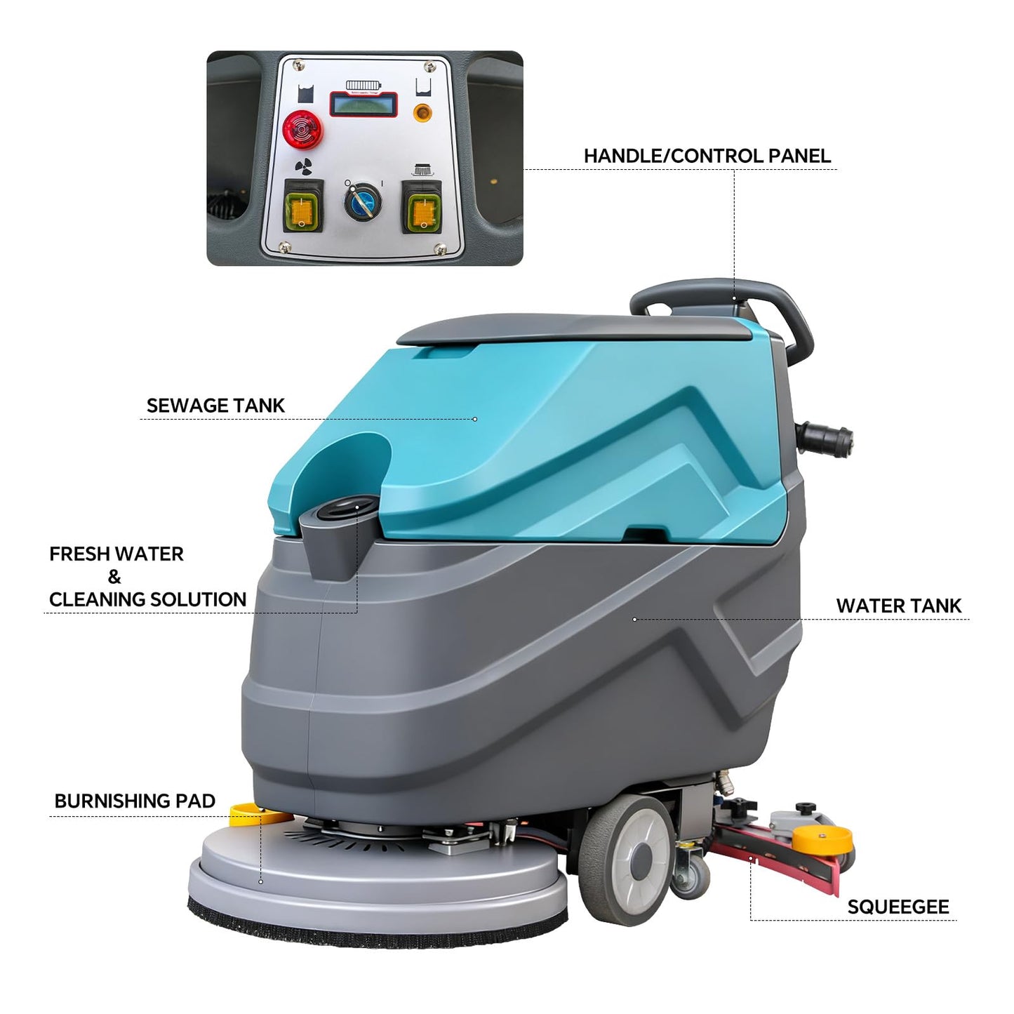 KARHDIR Industrial Walk Behind Floor Scrubber Machine 22" Cleaning Width 31.5" Suction Width 32000 Sqft/h,5 Hours Runtime 18.5 gal Sewage Tank,for Warehouse Schools Garages Hospital