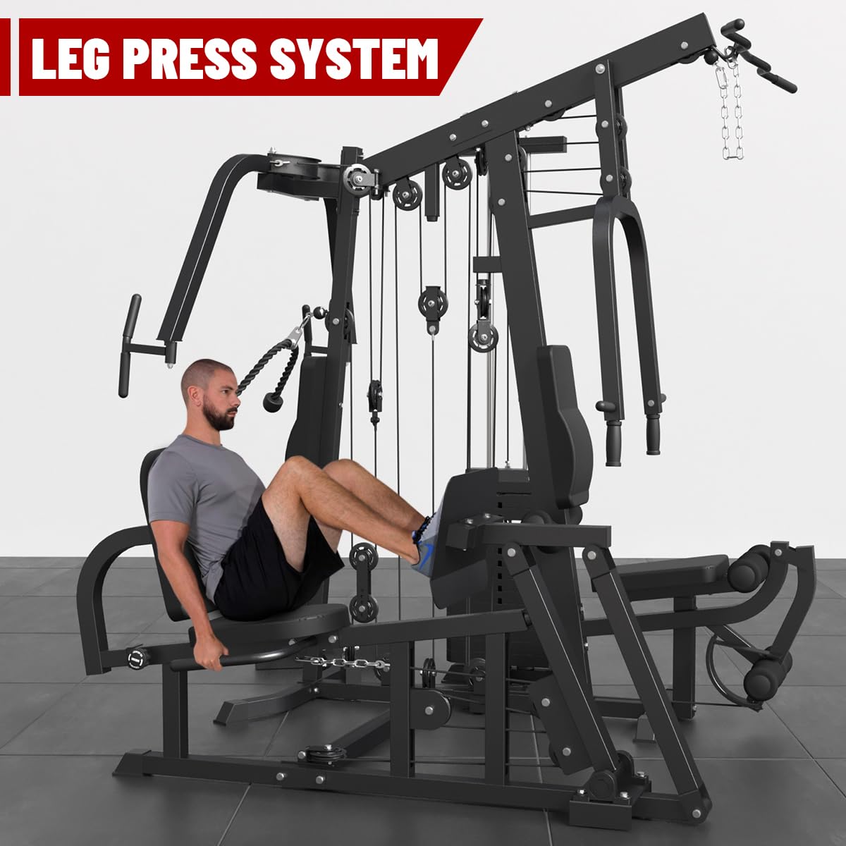 Fagus H Multifunction Home Gym System Workout Station,Smith Machine with 100LB Weight Stack, Leg Press, LAT Station for Full Body Training (Home Gym Station)