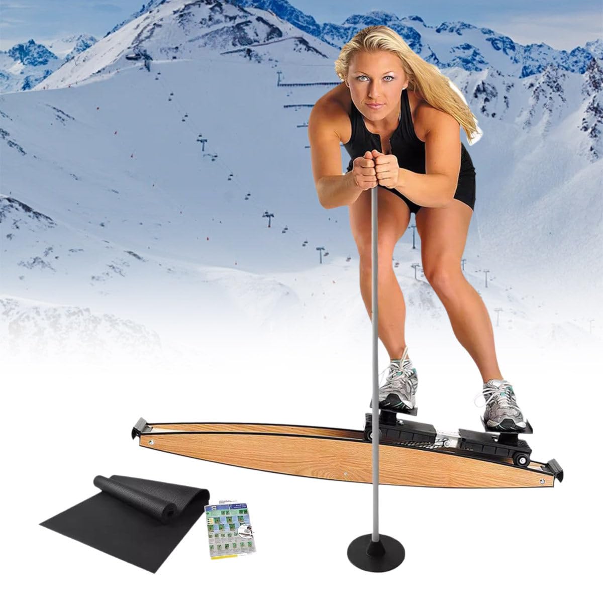 Leg Training Ski Simulator, Ski Simulator Training Machine, Gym Indoor Ski Simulator, with Ski Poles, Strength Balance Training, Adjustable Resistance 0-100KG, for Leg Pelvic Floor Muscle Workout