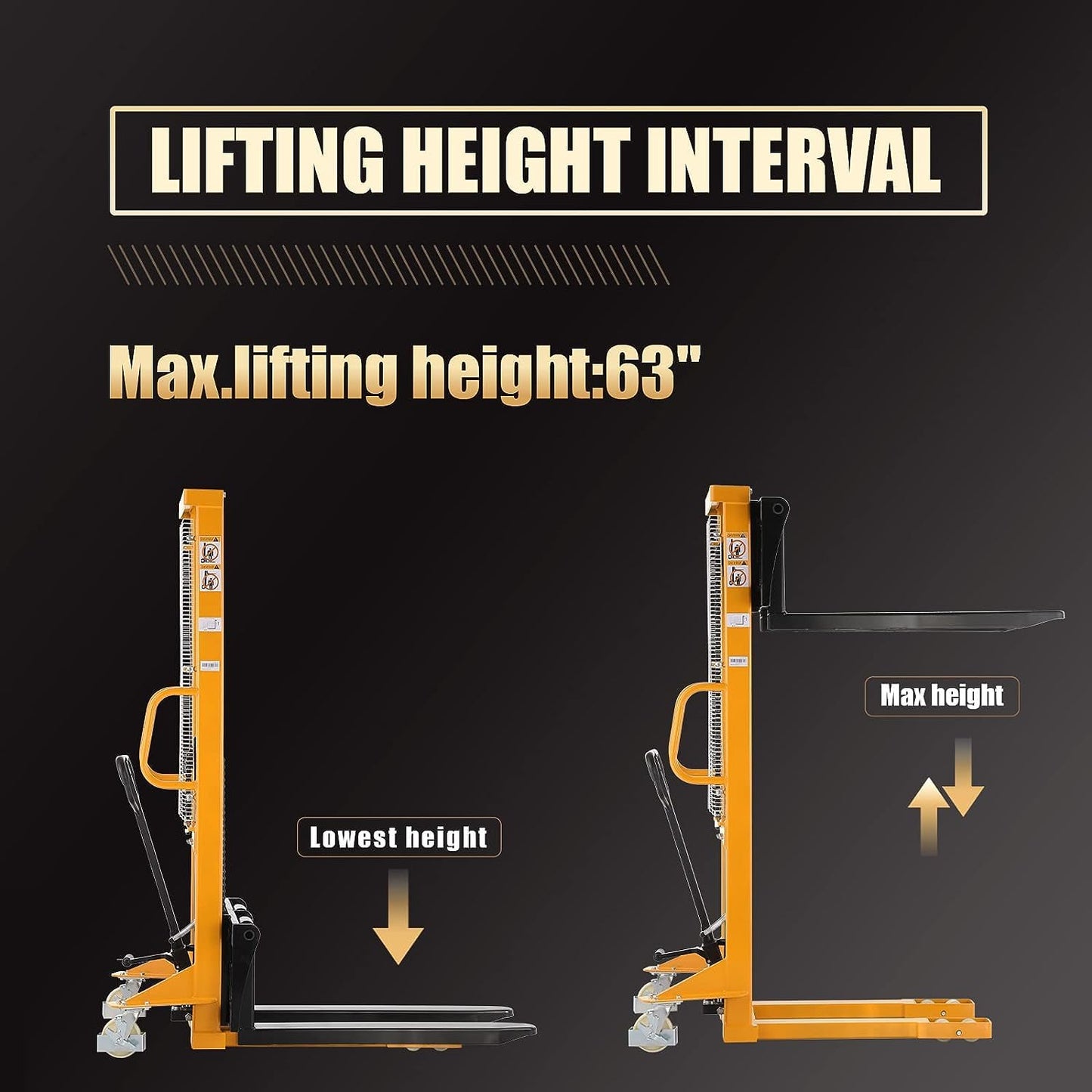 Aequanta Manual Pallet Fixed Leg Stacker Material Lifter Forklift 2200Lbs Capacity 63" Lifting Height Suitable for Open Bottom Pallet
