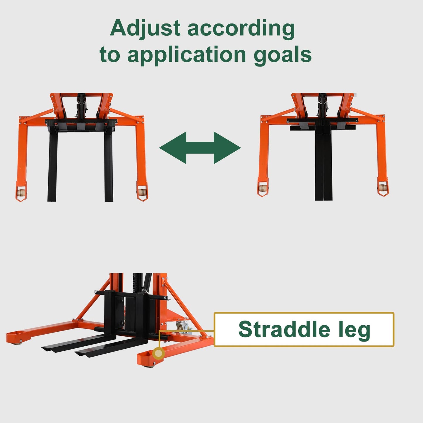Tory Carrier Manual Pallet Stacker 1100lbs Capacity 63" Lift Height Material Lift Truck, Hand Forklift Truck with Straddle Legs & Adjustable Forks