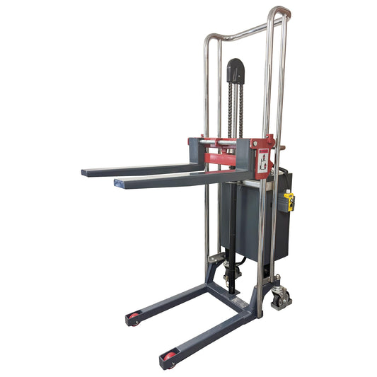 Pake Handling Tools - Powered Fork Type Stacker, 880 lbs Capacity 59" Lift Height for Short Skid/Boxes