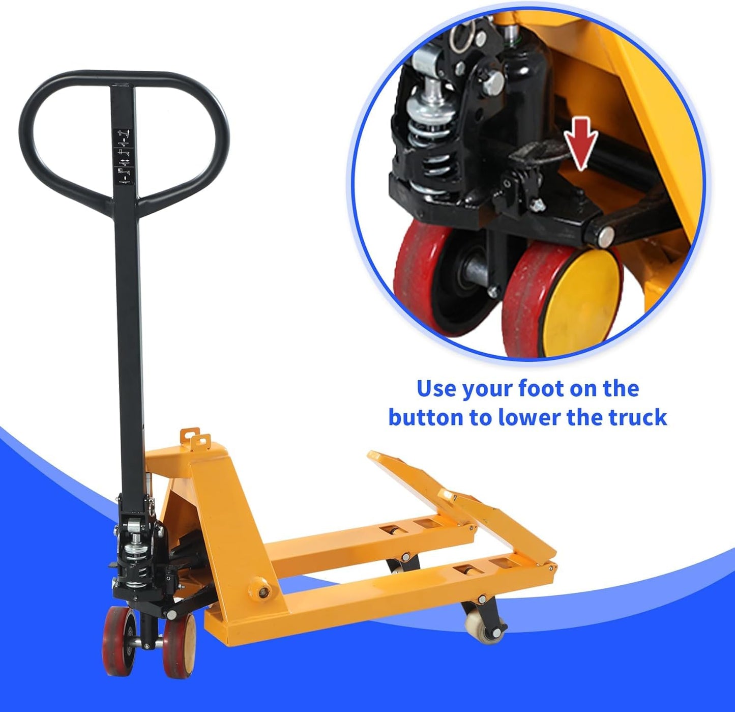 Apollo Foldable Pallet Truck, Narrow Pallet Jack, Mini Size Foldable Forks and Handle 2200Lbs Capacity 31.5" x 15" Forks, 15” Overall Width for Easy Storage