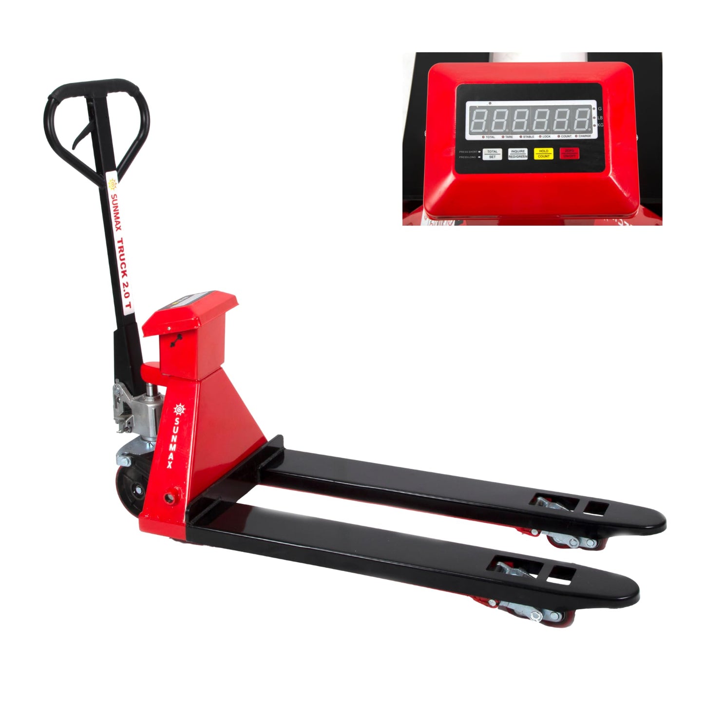SUNMAX HD4400W Pallet Jack with Built-in Digital Scale, 4,400 lb Capacity, 27" W x 48" L Forks Manual Pallet Truck for Warehouse and Retail