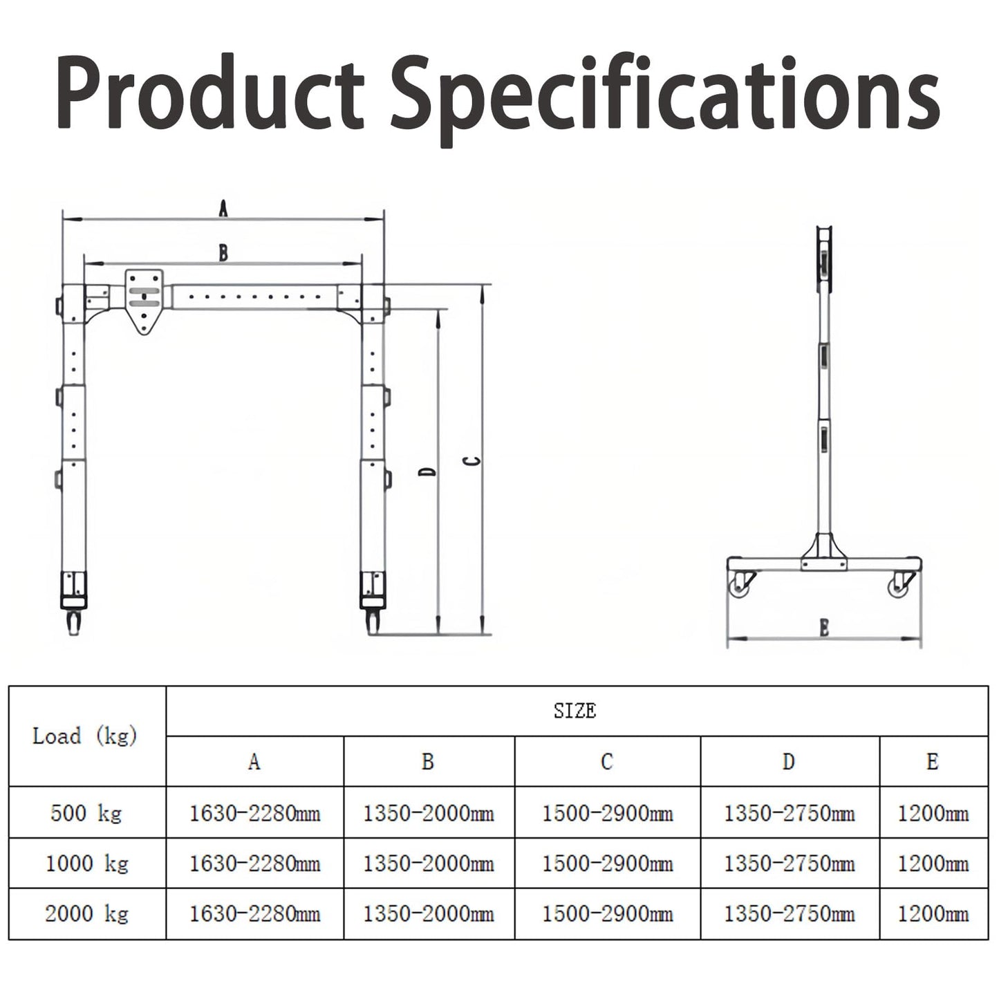 Portable Aluminum Gantry Crane 500KG/1100LBS Capacity Low Ceiling Car Lift with Adjustable Height 4.9-9.5FT & Width 5.3-7.5FT Shop Lift Hoist for Tight Spaces Difficult Terrain & Garage