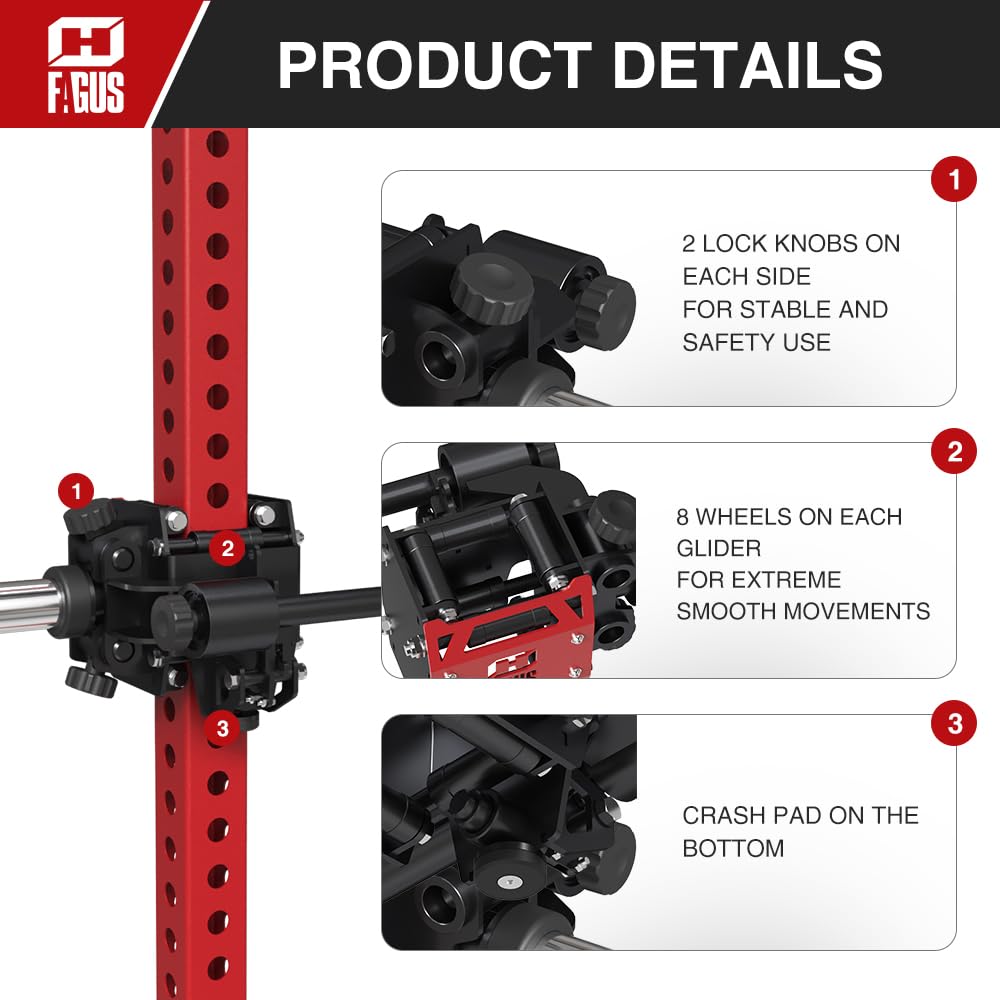 FAGUS H Portable Smithe Attachment for 3"x 3" Power Cage, Easy-Detachable Smithe Machine with Smithe Bar & Grip Handles for Bench Press, Weight Lifting, Squat, Iso Smithe Row, Shoulder Press, Red