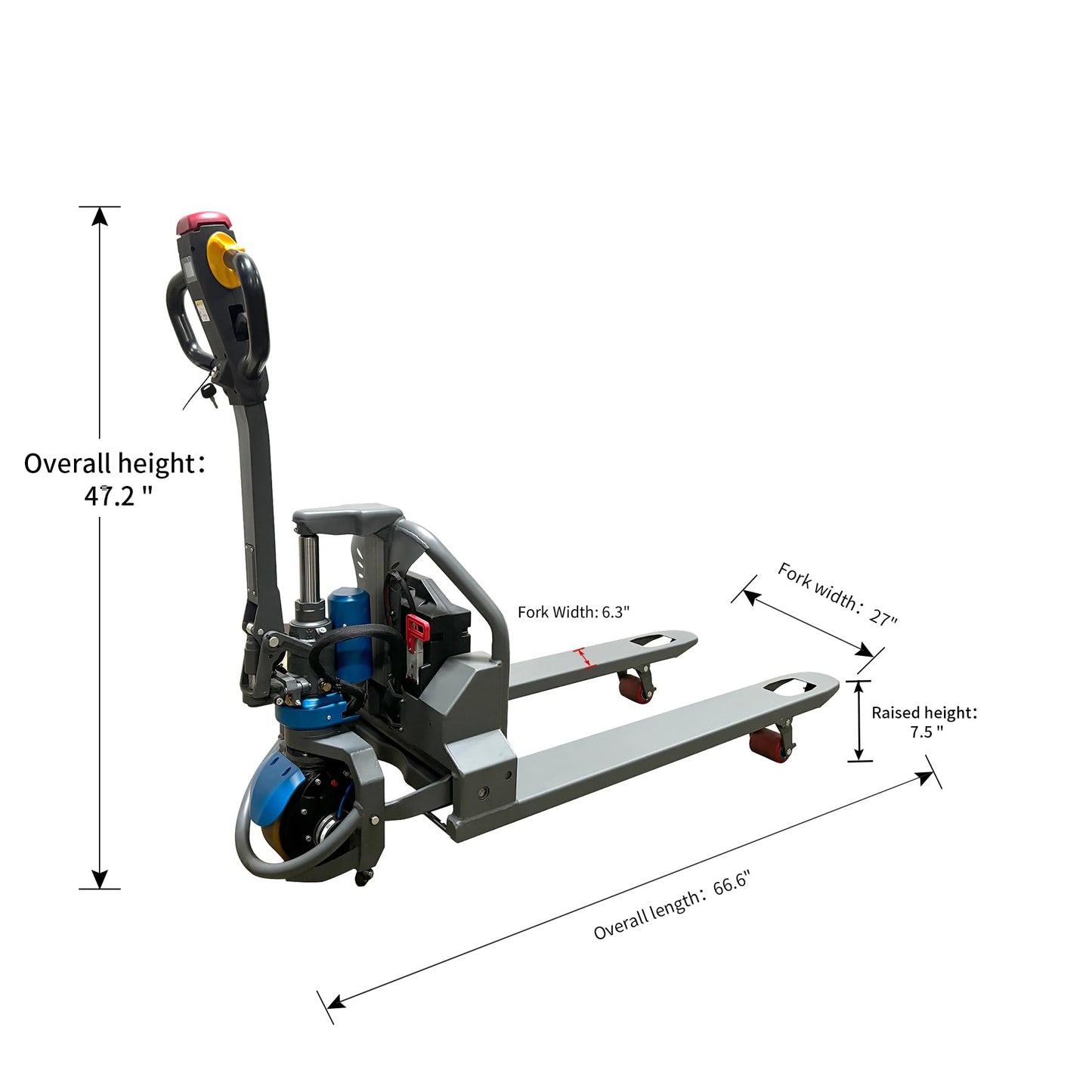 Tory Carrier Fully Electric Pallet Jack, 3300lbs Capacity, 48V/20Ah Brushless Motor, 48”×27” Forks, Motorized Power Pallet Truck with Controlled Descent for Warehouse, Retail & Delivery Trucks