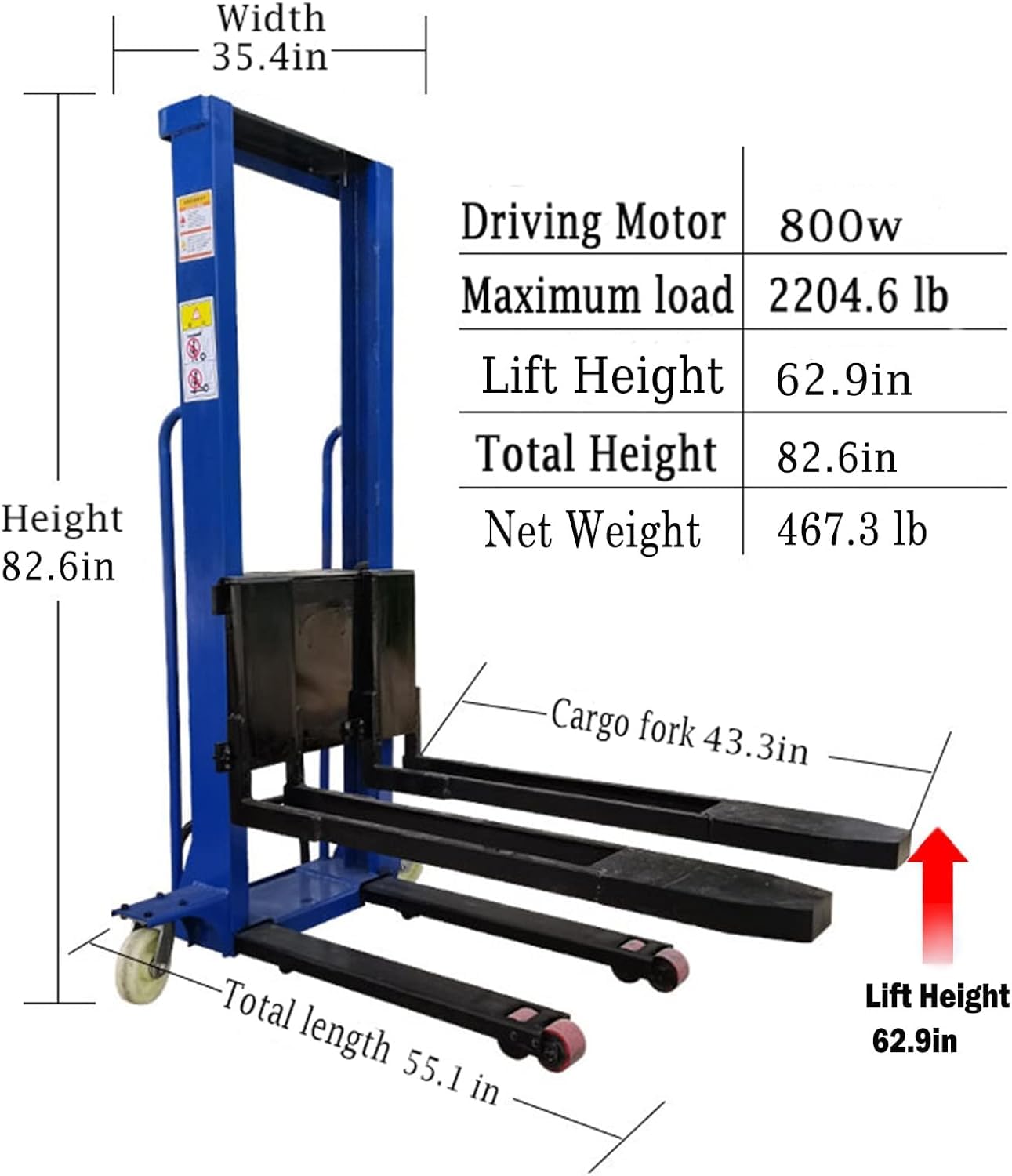 1500lbs Semi Electric Forklift Pallet Stacker - Heavy Duty Hydraulic Hand Truck with Remote Control, Adjustable Lift Height 51/63 Inches, Portable Material Handling Solution Blue B