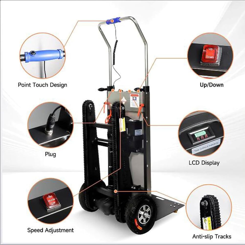 Electric Stair Climber Heavy Object Sack Truck Removable Battery Load Capacity for Straight Curved Stairs Effortless Heavy Load Transport Electric Stair Climbing (A)