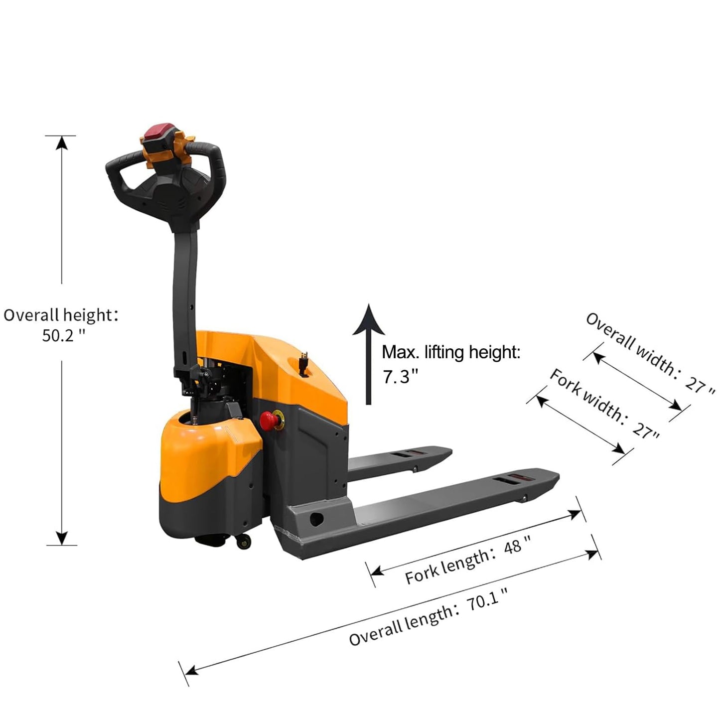 T Tory Carrier Full Electric Pallet Jack Truck 4400lbs Capacity 48" x27" Fork Size Powered Pallet Trucks, Built-Out Charger Suitable for Narrow Space, Indoor Handling & Lifting