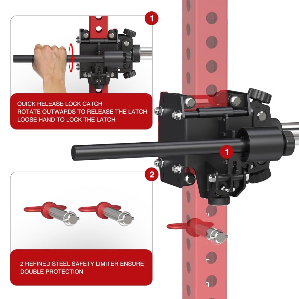 FAGUS H Portable Smithe Attachment for 3"x 3" Power Cage, Easy-Detachable Smithe Machine with Smithe Bar & Grip Handles for Bench Press, Weight Lifting, Squat, Iso Smithe Row, Shoulder Press, Red